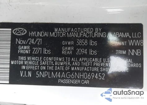 2022 Hyundai Elantra Sel z USA, uszkodzony, nr VIN 5NPLM4AG6NH069452